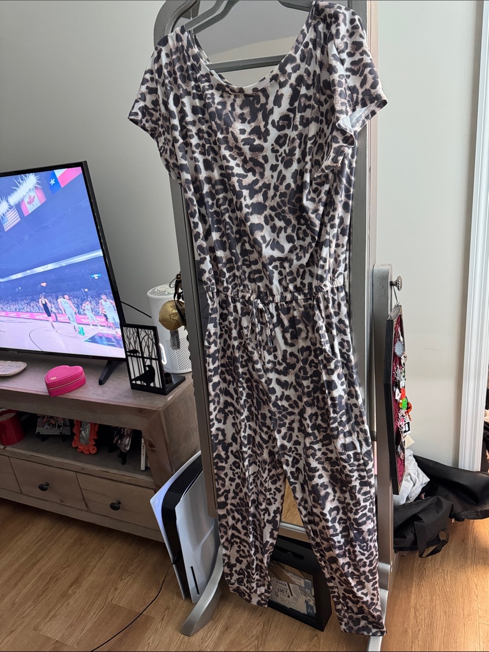 Leopard Print Jumpsuit - Taupe & Black